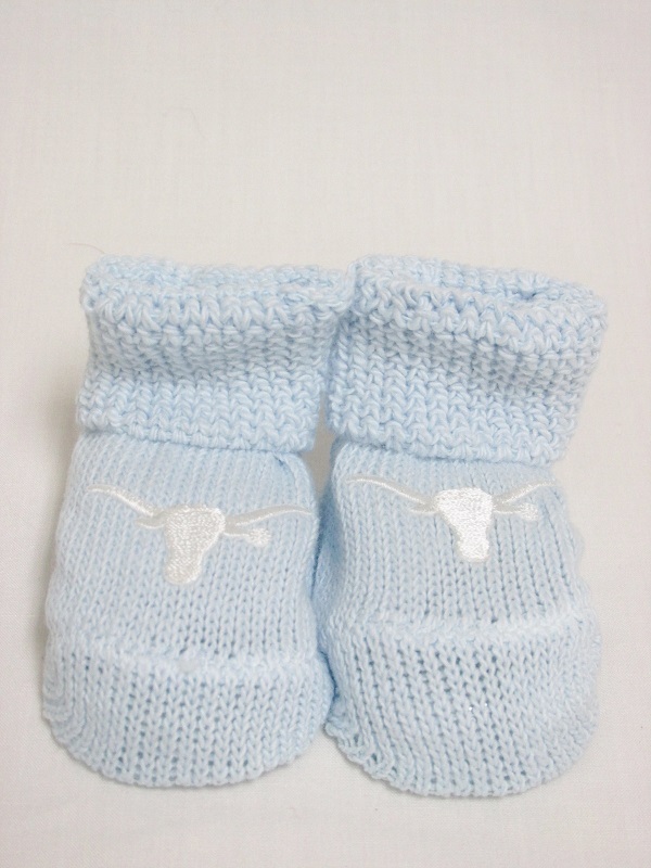 University of Texas Branded NCAA Baby Booties<BR>Blue Bootie w/White Bevo<br>(Click picture-FULL DETAILS)